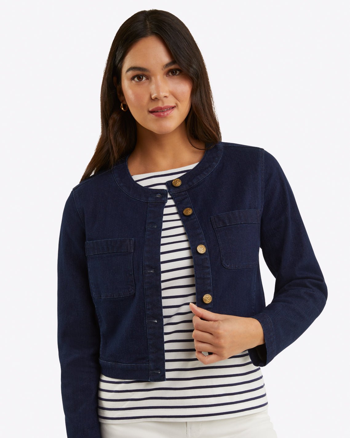 Denim Collarless Jacket - The Posh Loft