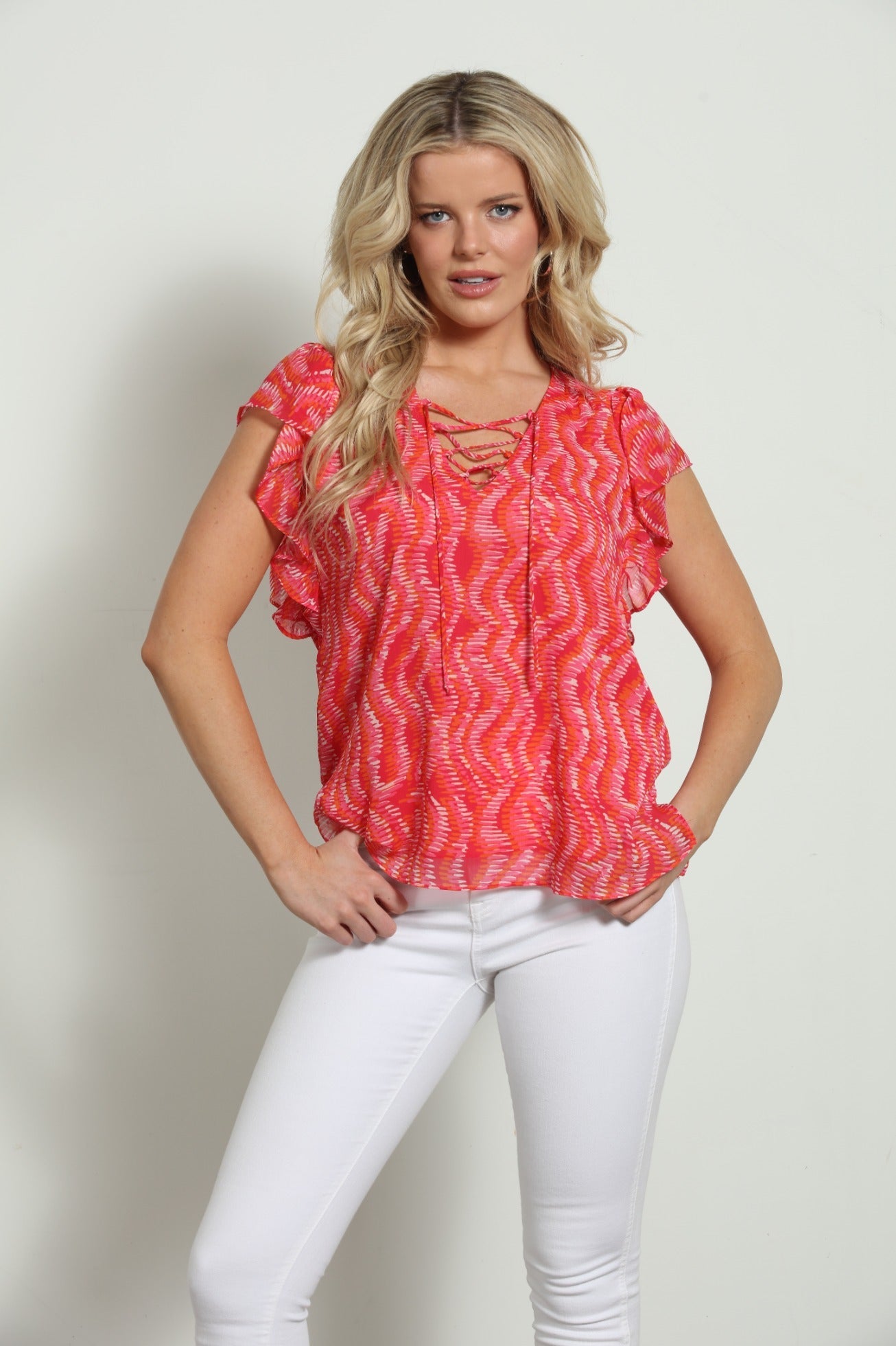 Lace Up Ruffle Blouse - The Posh Loft