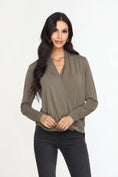 Load image into Gallery viewer, Olive Cupro Draped Surplice Top - The Posh Loft
