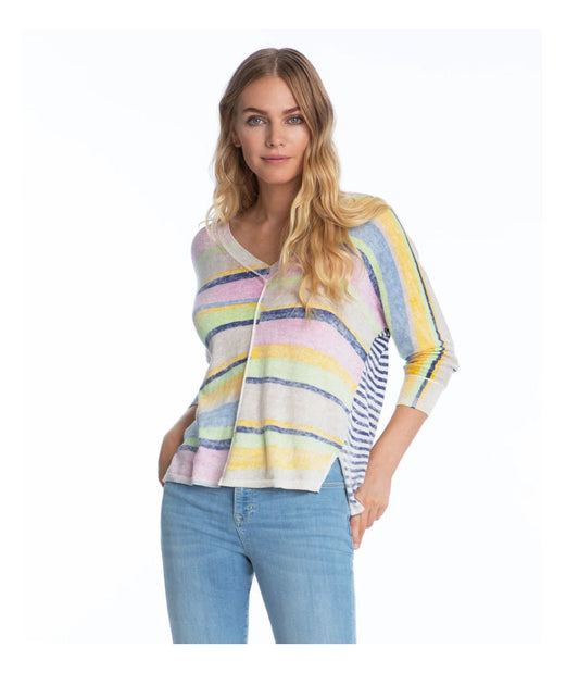 Pastel Stripe V Neck Sweater - The Posh Loft