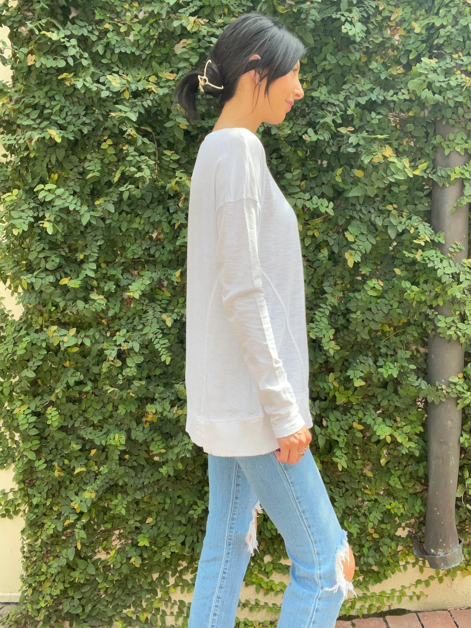 Relaxed Fit Long Sleeve Tee With Hem - The Posh Loft