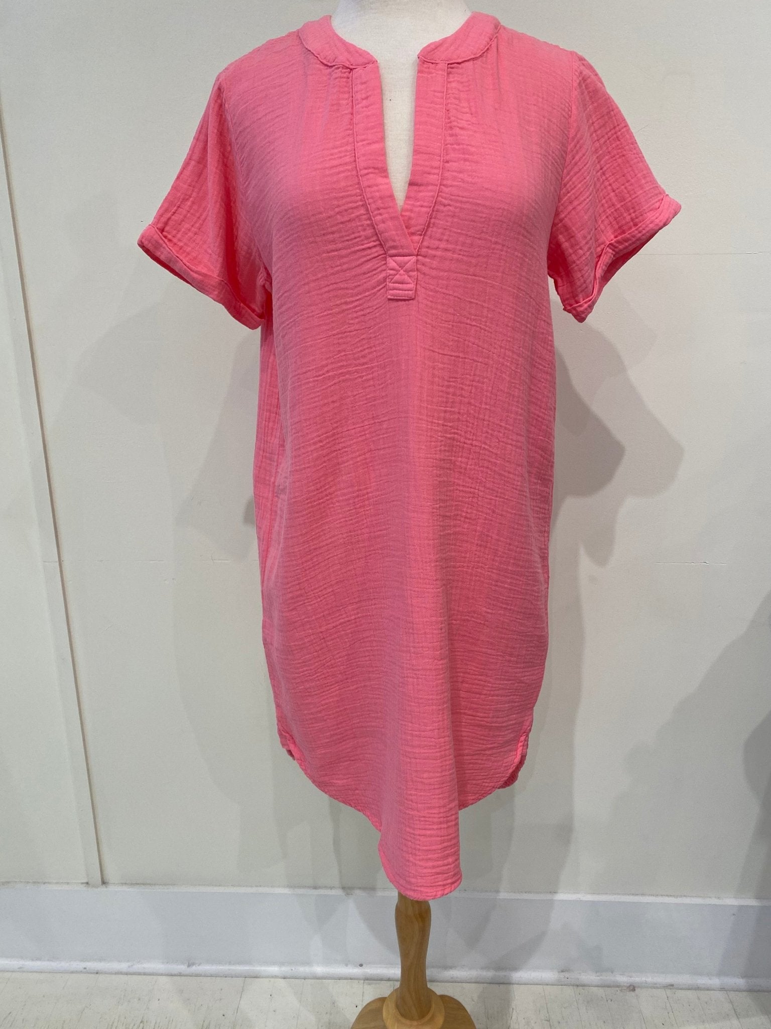 Short Sleeve Split Neck Short Dress - The Posh Loft